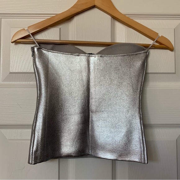 🇺🇸 NWT ZARA SILVER BUSTIER TOP - Picture 6 of 8